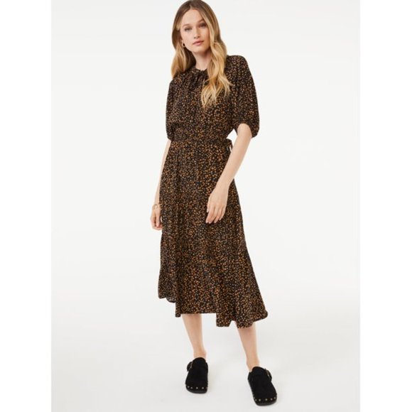 Split Neck Tiered Midi Dress by Scoop - Picture 1 of 5